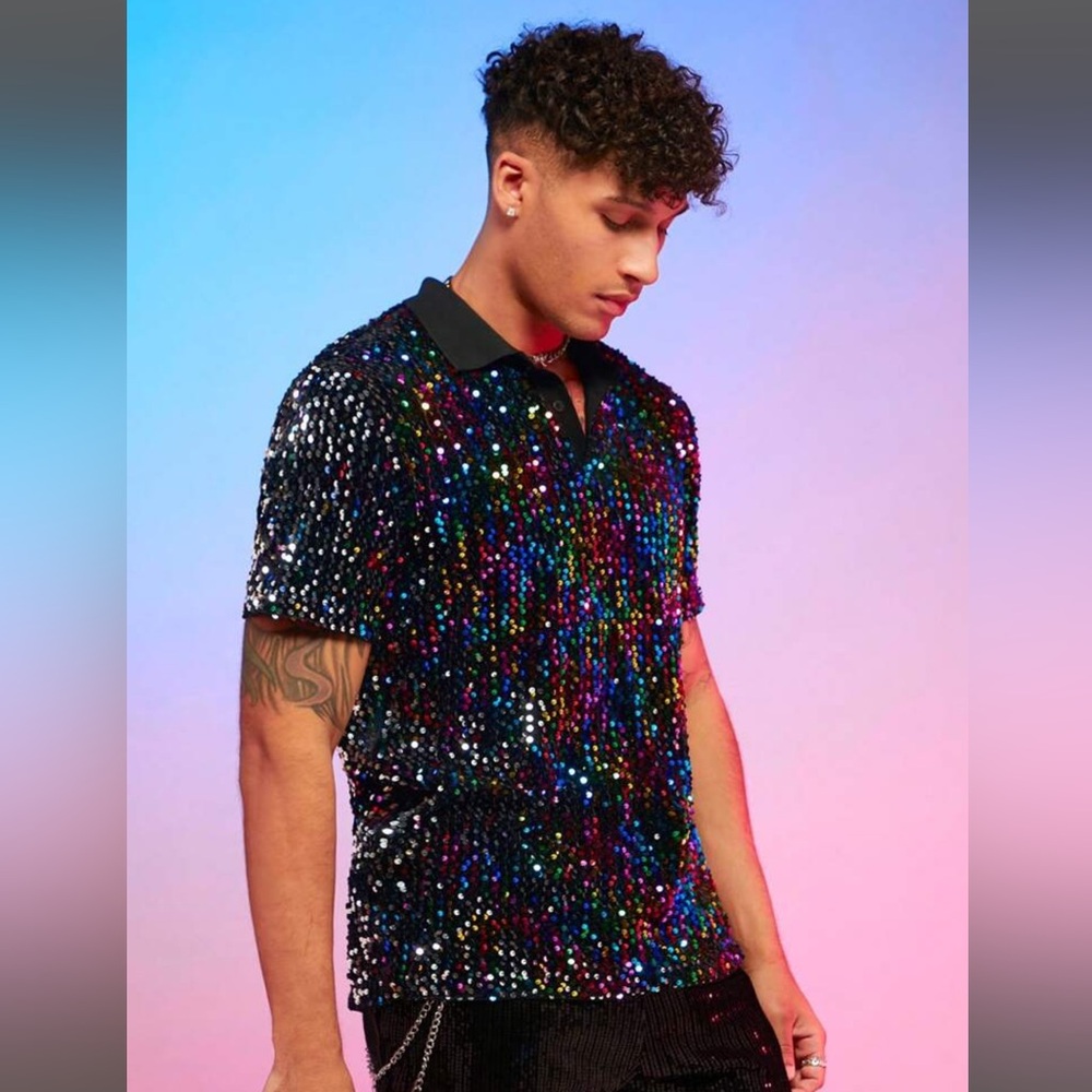 FeverCity Men Sequin Polo SHEIN shirt